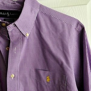 ⭐️SOLD⭐️ Men’s Ralph, Lauren, purple & white, dress shirt, size 16 100% cotton